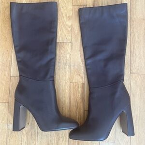 Steve Madden chocolate brown leather knee-high heeled boots